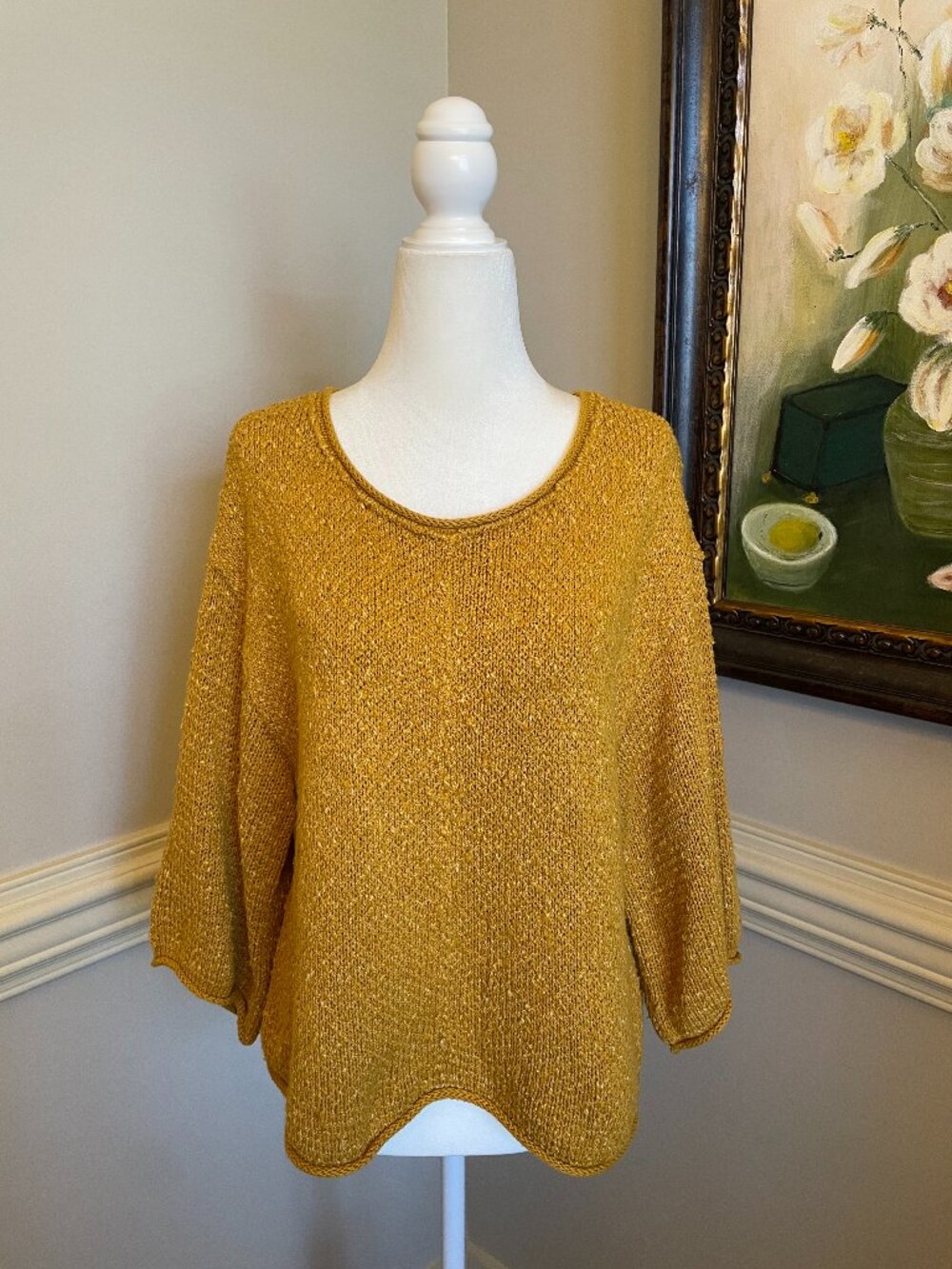 Free People Mustard Knit Sweater with Dolman Sleeves Size S